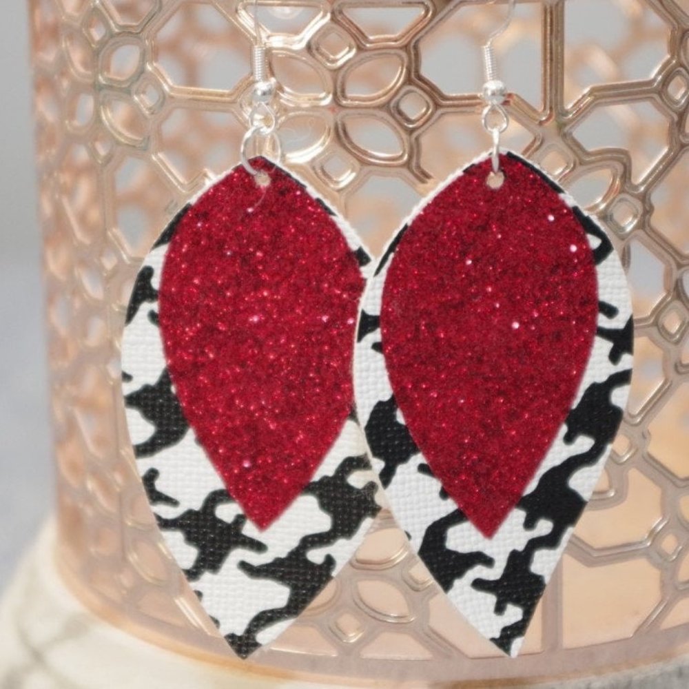 Black & White Houndstooth w/ Red Glitter
